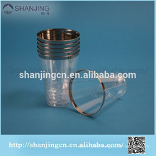 200ml Eco-friendly SGS Transparent high quality dispoable plastic airline cup with silver rim